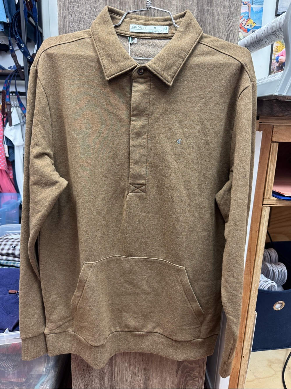 Criquet Men's Long-Sleeve Polo Hoodie in Brown